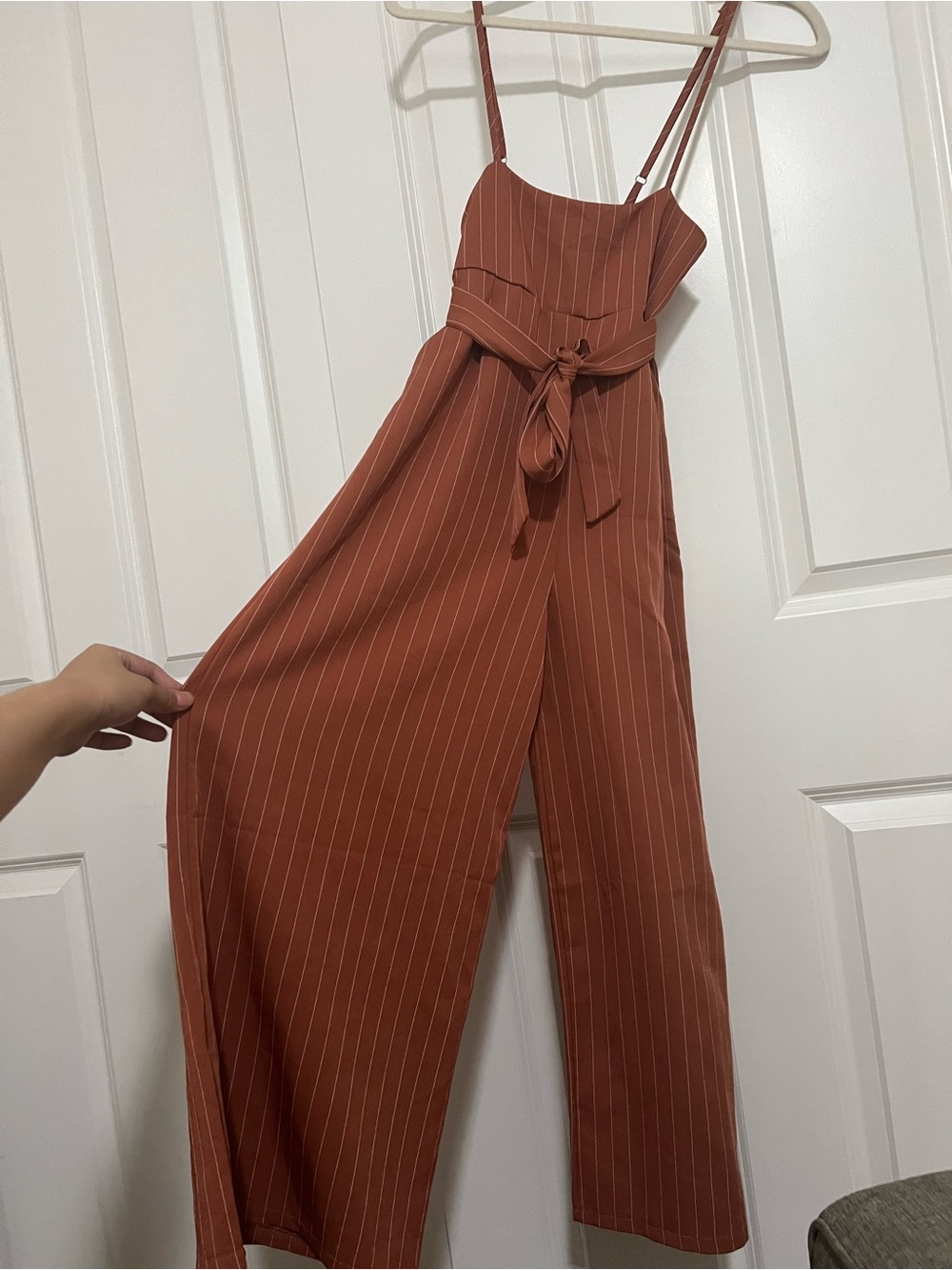 Striped Coral Wide-Leg Jumpsuit with Tie Waist Size S/M